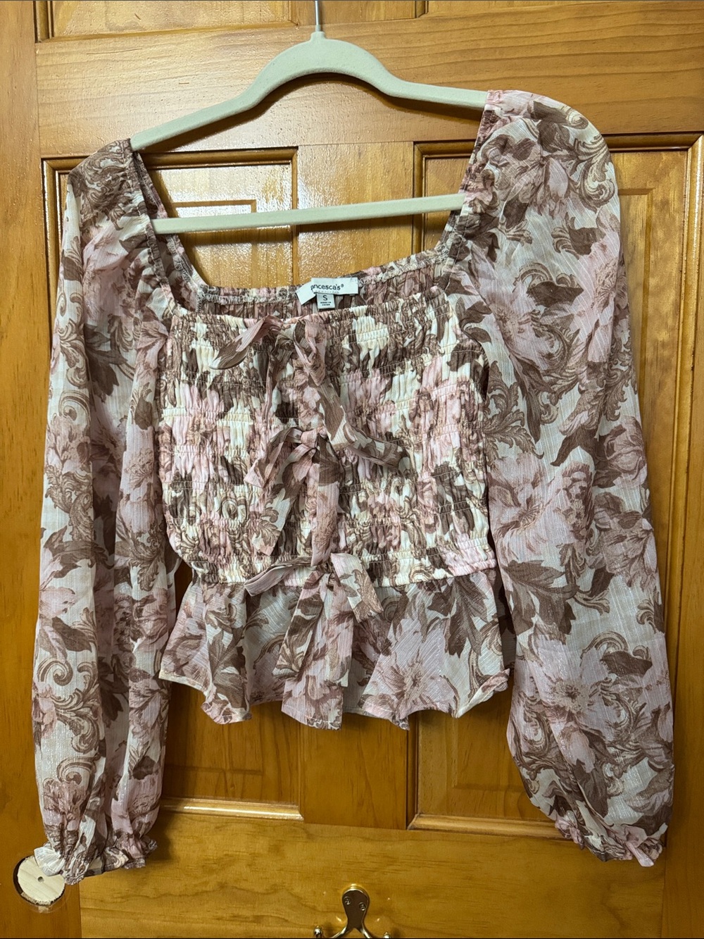 Francesca’s Pink Floral Smocked Peasant Top